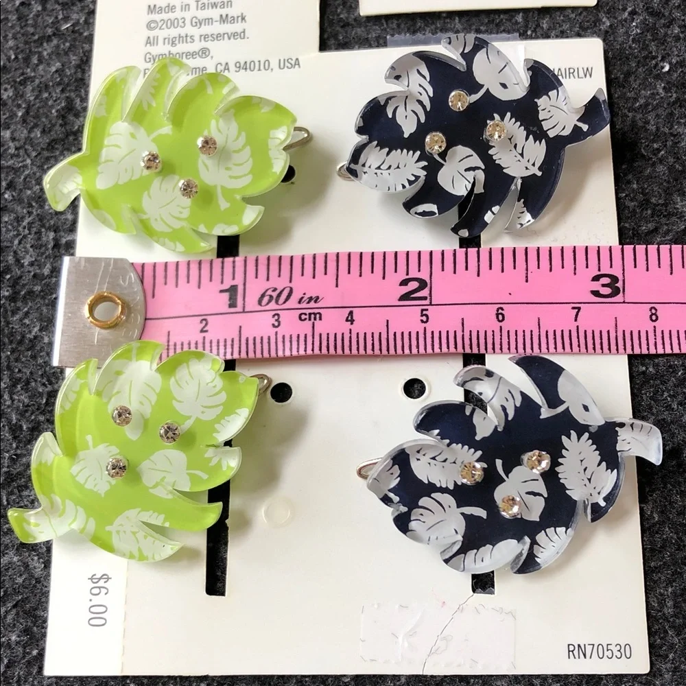 Gymboree Summer Island Green & Navy Blue Palm Leaf Hair Clips 2 Sets (4 Clips)